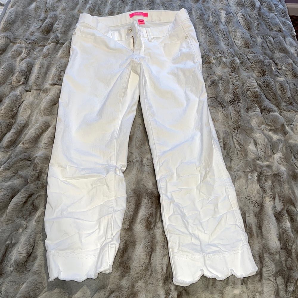 Lily Pulitzer white jeans with design on bottom